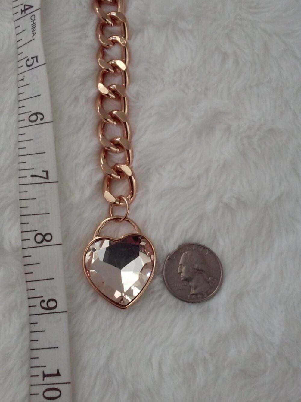 Thick Chain Heart Bracelet, Rhinestone - Picture 3 of 11